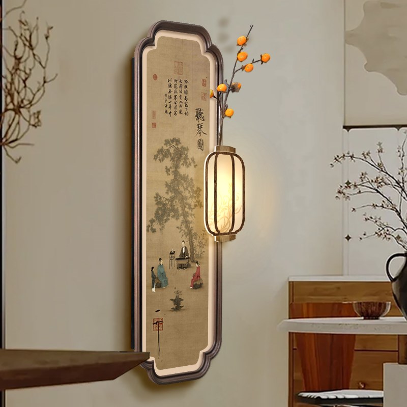 宋代美学玄关装饰画入户正对门壁灯画宋徽宗赵佶听琴图茶室挂画