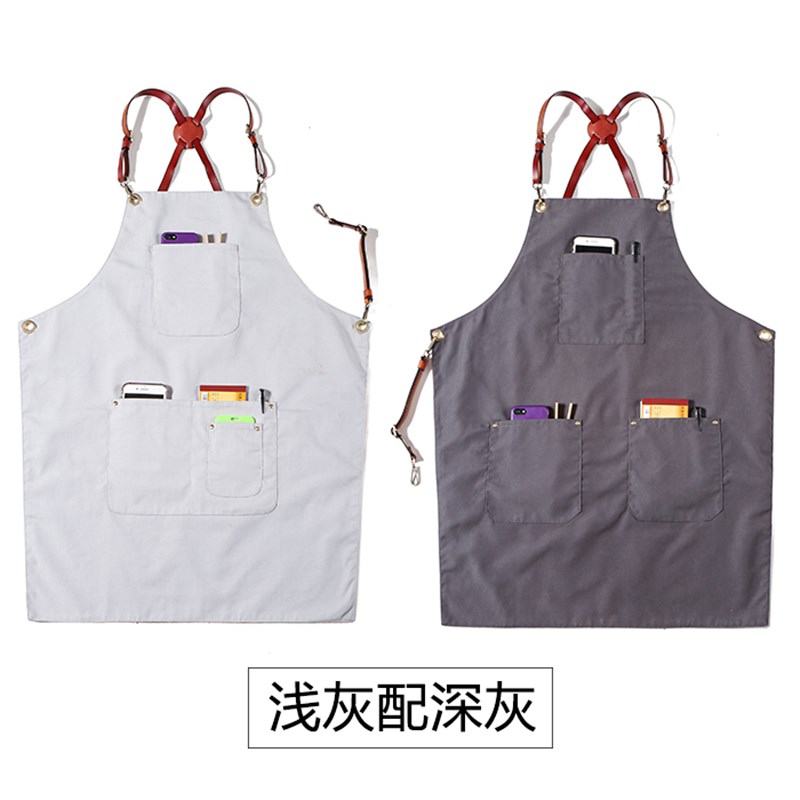 咖啡师双面围裙定制logo印字奶B茶店发型师美甲餐厅韩版工作