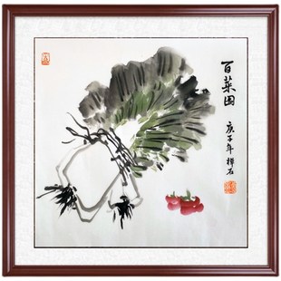 手绘客厅沙发背景玄关餐厅装 国画葫芦图新中式 饰挂画富贵牡丹花鸟