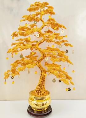 手工摇钱树摆件店铺收银台招财树电视酒柜装饰乔迁开业礼物发财树