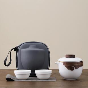 防烫陶瓷快客杯一壶两杯小套装 白瓷旅行茶具户外简约泡茶杯便携式