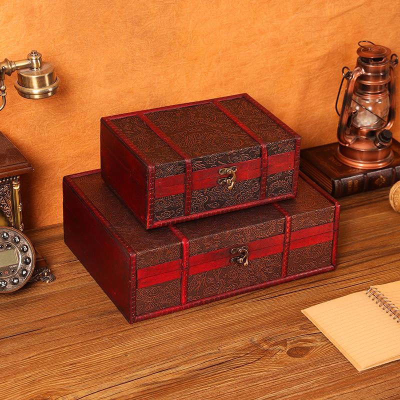 复古收纳盒桌面杂物整理收纳箱木箱小木盒子木质储物盒带锁首饰盒