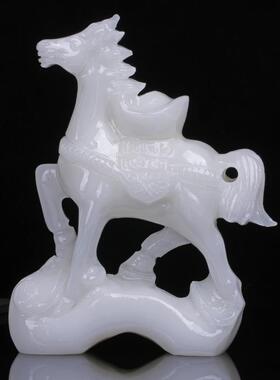 马摆件天然阿富汗白玉马上有钱生肖马客厅玄关办公室装饰开 业礼