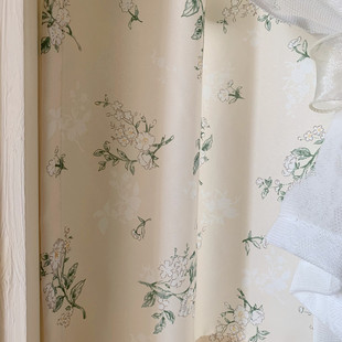 法式田园碎花双层窗帘布蕾丝纱帘透光不透人免打孔魔术贴遮光隔热