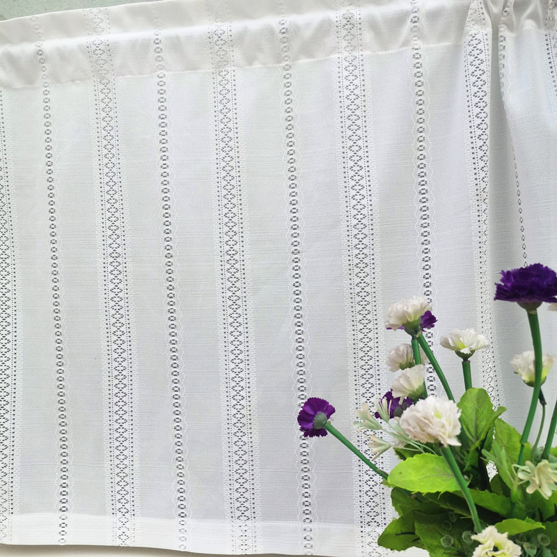 免打孔日式镂空白纱隔断半帘厨房短帘透光不透人魔术贴门帘防尘帘