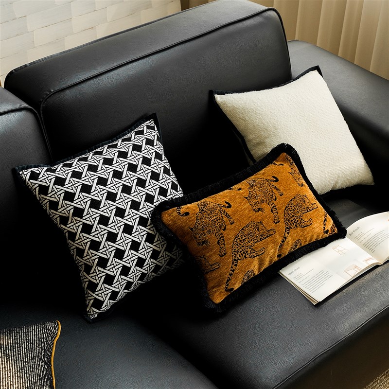 炽热橘豹子提花中古风覆古纯色肌理绒面靠垫抱枕沙发卧室方枕腰枕