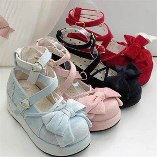 微瑕【现货中跟】橱窗娃q娃浣熊吐司厚底鞋lolita鞋日系蝴蝶结