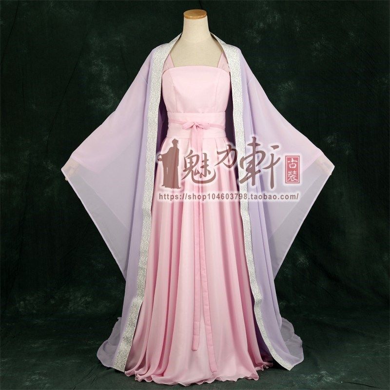 儿童古装成人仙女服装浅粉色紫色拖尾服装六一儿童节表演舞蹈服装