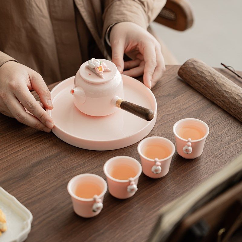 粉色茶具陶瓷家用套装茶杯手工捏花侧把茶壶女生专用喝茶茶杯,餐饮具,整套茶具,淘宝优惠券,粉丝福利购,淘宝优惠卷