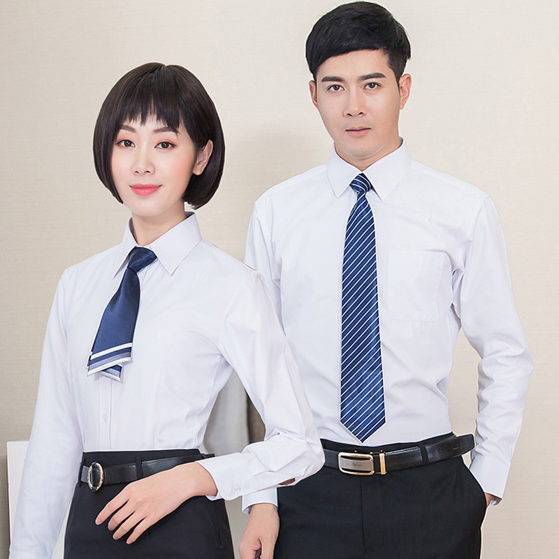 长袖白衬衫职业装衬衣前台t收银面试销售工作服商务正装房地产工