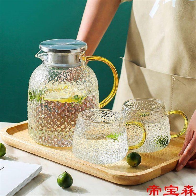 冷水壶家b用高硼硅玻璃果汁壶大容量凉白开水壶茶壶饮品凉水壶套