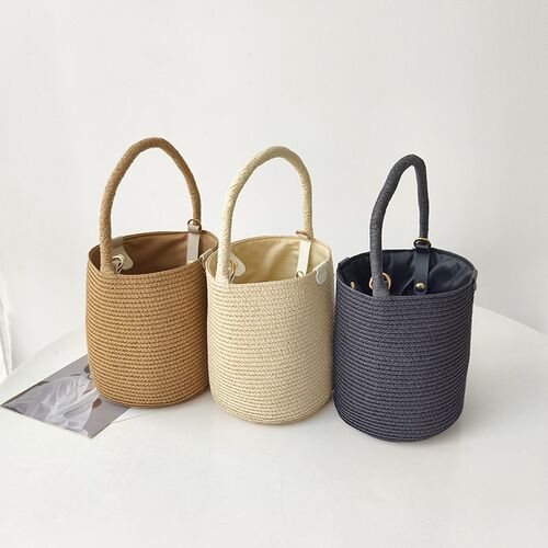 度假出游草d编包包夏季单肩手提水桶包斜背沙滩包女士草包2024新