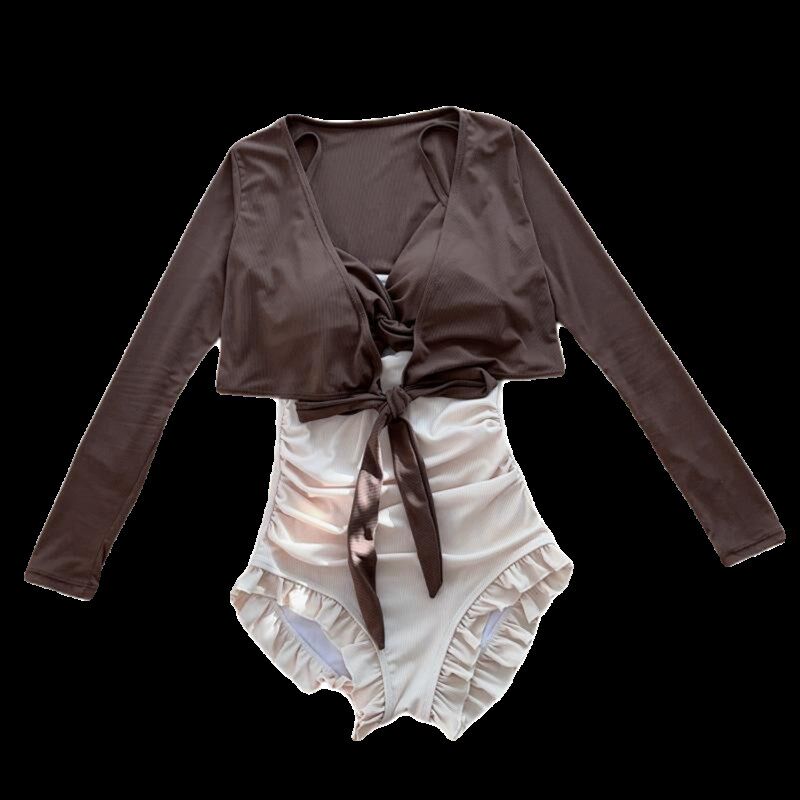 连体游泳衣女款高级感p2024新款保守长袖显瘦遮肚小个子泡温泉泳