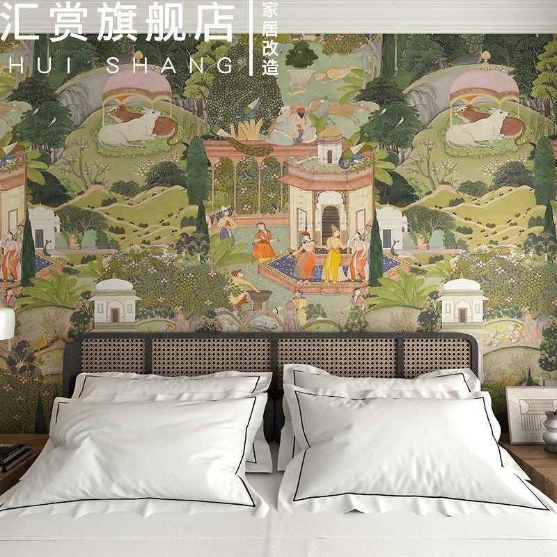 中古卫生间自粘贴纸防水壁纸屏风改造壁画餐厅背景墙南洋卧室墙纸