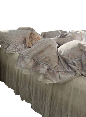 法式少女心蕾丝花边紫色小碎花床裙四件套15m18米被套床单