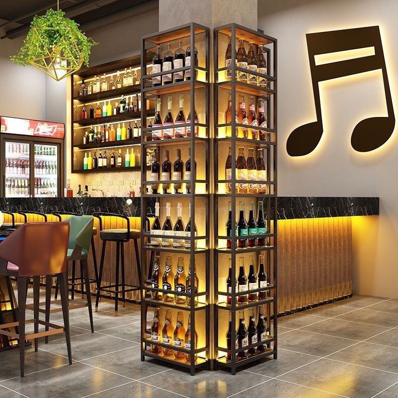 铁艺工业风酒架吧台酒柜酒庄多层置物餐厅葡萄酒架实木发光陈列架