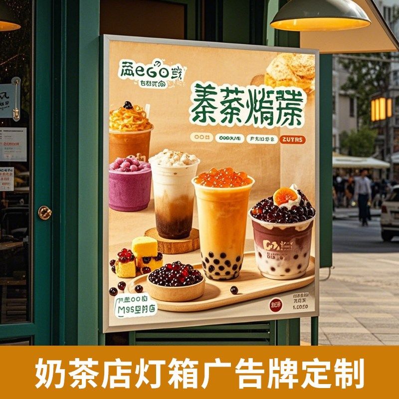 奶茶店灯箱定制广告牌定做门口招牌悬挂墙式喷绘广告展示牌P-1-WH