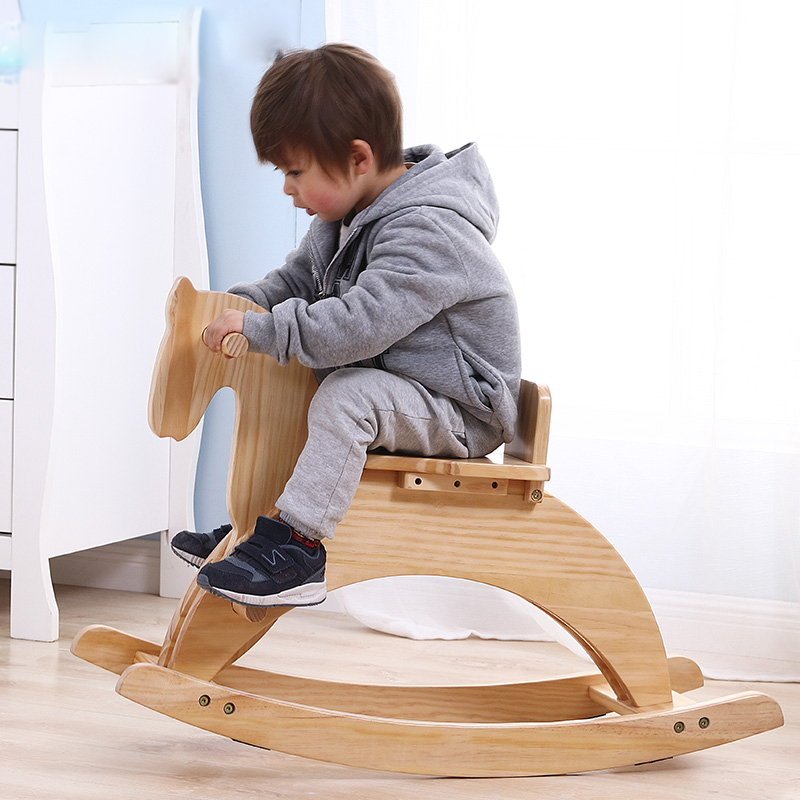 月亮船实木摇马h 婴儿宝宝儿童玩具木马婴幼儿木马周岁礼物1-6岁