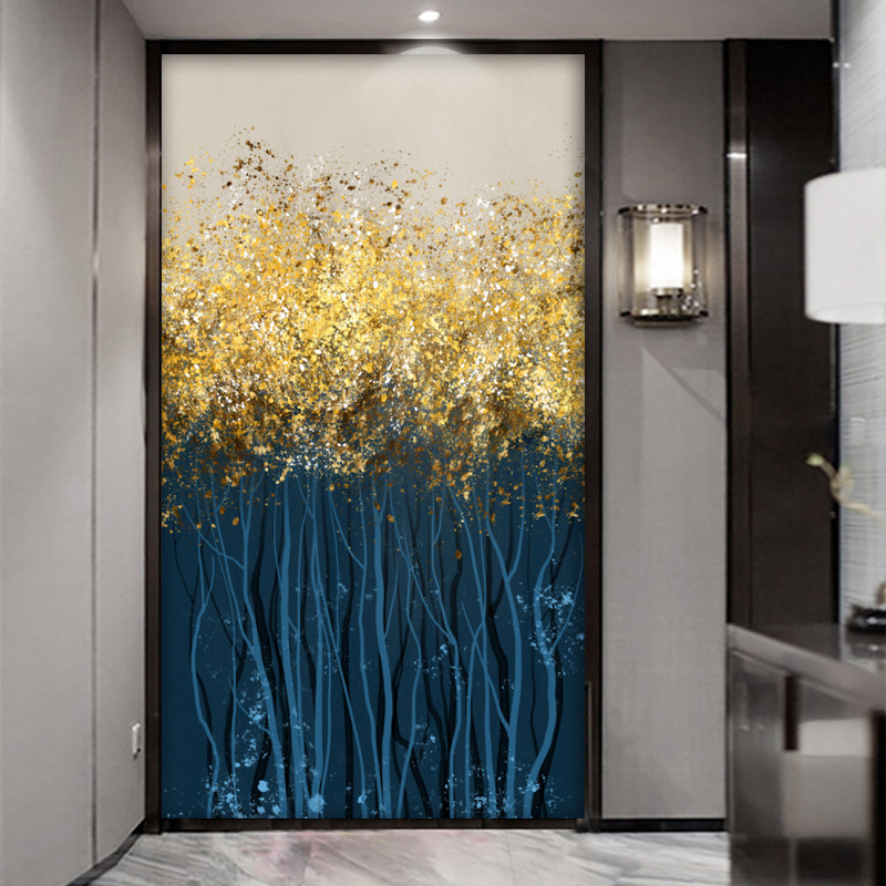抽象艺术玄关背景墙壁纸壁画走廊过道竖版装饰画8d立体发财树竖版