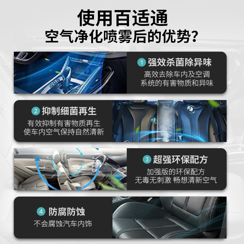 百适通汽车除异味车内除臭空气清F新剂车用空气净化器空调除臭