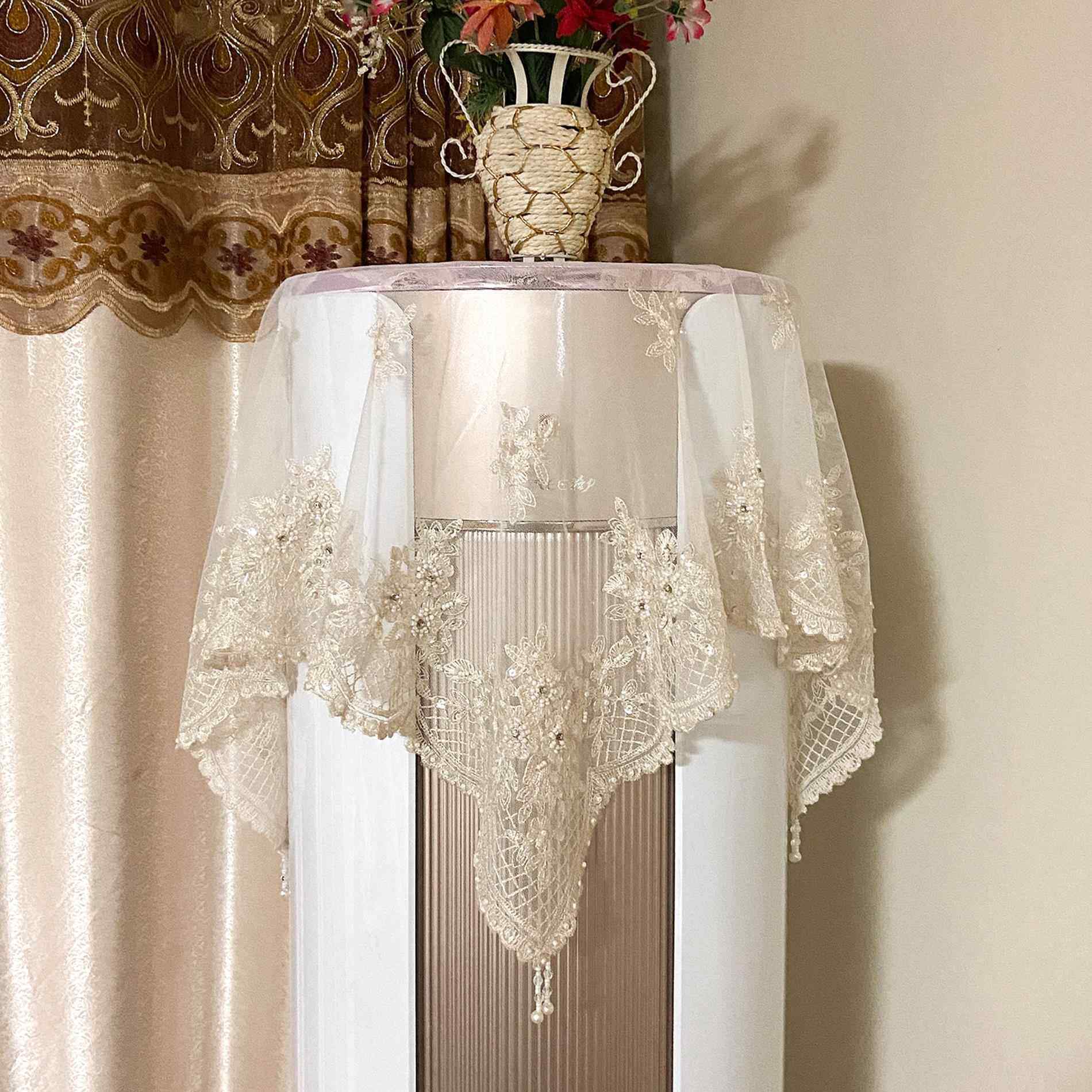 空调盖布圆柱形空调柜机立式小家电防尘罩顶部盖巾蕾丝可开机不取