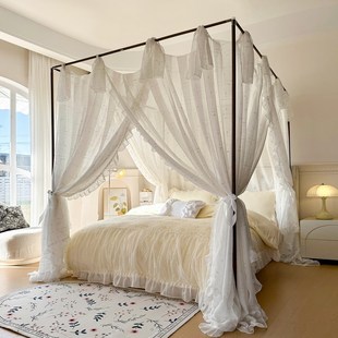 高级绑带款 新款 简约宫廷落地蚊帐家用民宿卧室床幔三开门落地支架