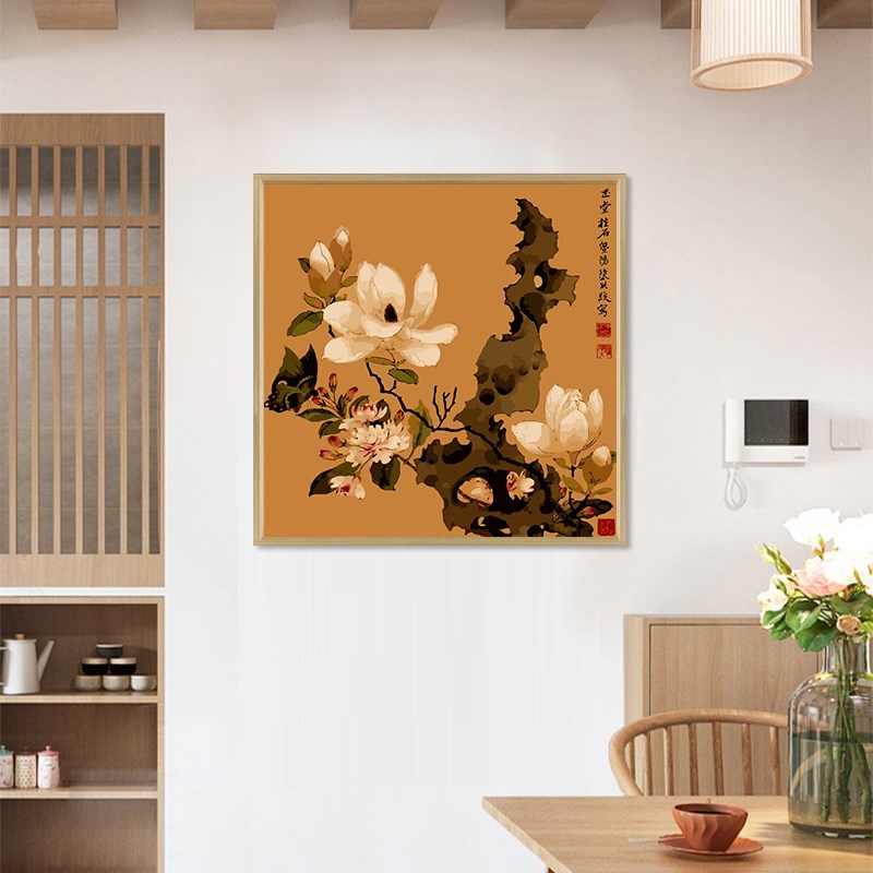 diy数字油画手工填充丙烯高级复古艺术装饰画玉堂柱石果熟来禽图图片