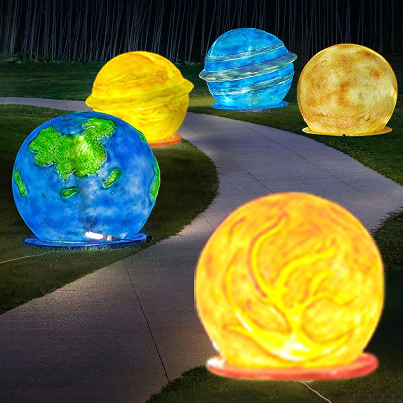 发光地球月球灯模型雕塑网红户外星球玻璃钢酒馆氛围中秋装饰摆件