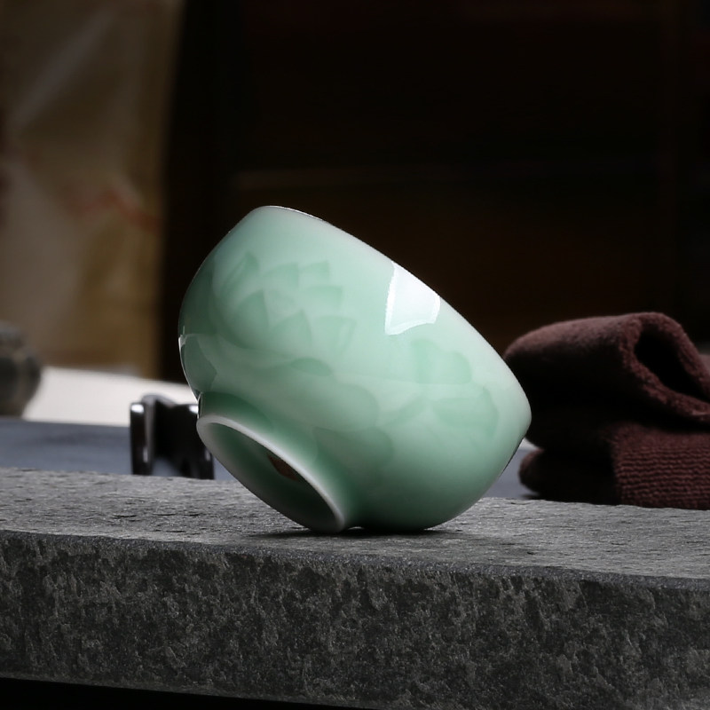 青瓷茶杯陶瓷功夫k茶具泡茶配件主人杯单杯品茗杯斗笠盏小茶碗
