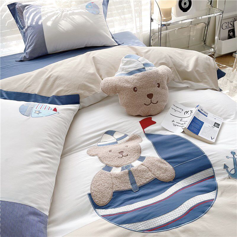 儿童卡通全棉水洗棉绣花四件套男孩房榻榻米床1.2米床被单