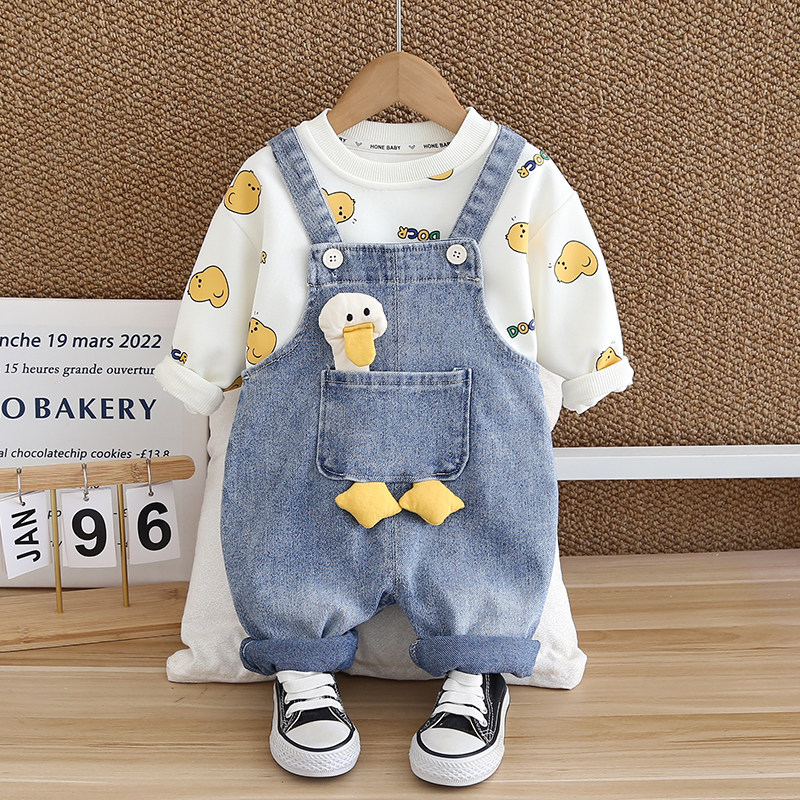 男童春秋装套装2025新款0t-1-34岁儿童牛仔背带裤婴儿难宝宝两件