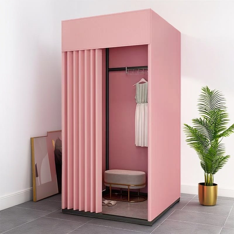 商场临时移动试衣间服装店落地便携式可折叠简易更衣室展示架门帘