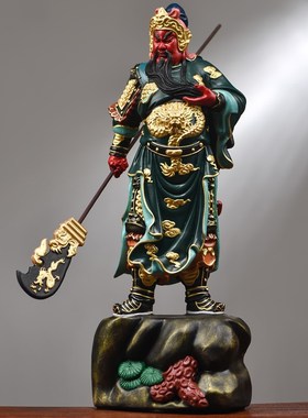 实木雕刻彩绘武财神关公像摆件实木关羽家居客厅玄关公司装饰礼品