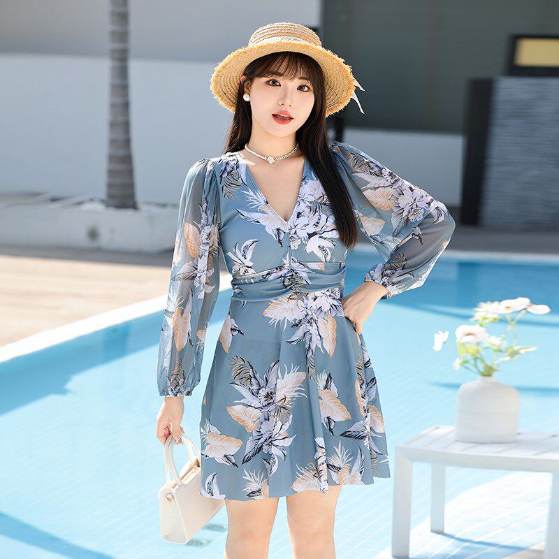 女士泳衣大码遮肉连体长袖胖妹妹遮肚子300斤泡温泉裙式保守200斤