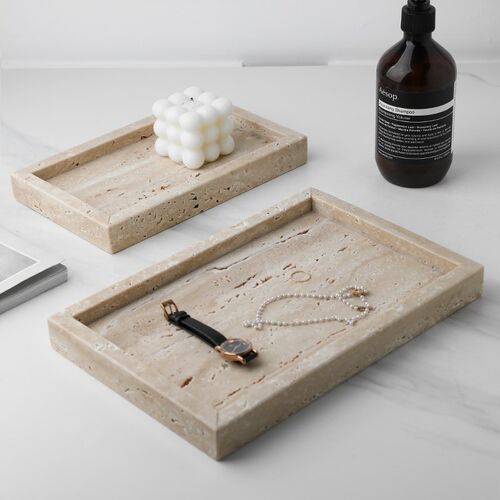 侘寂风黄洞石装饰托盘果盘收纳盘家居置物盘 桌面中古摆件高级感
