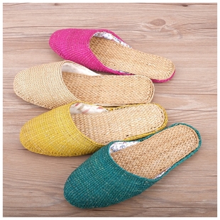 徐行工艺女款草编经典简约4色手工室内居家黄草凉拖家居草底拖鞋