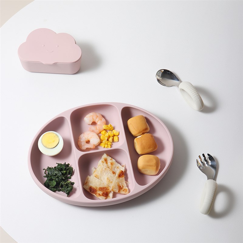 儿童硅胶分隔餐盘宝宝四格吸盘餐盘训练餐具婴儿学食辅食防水吃饭