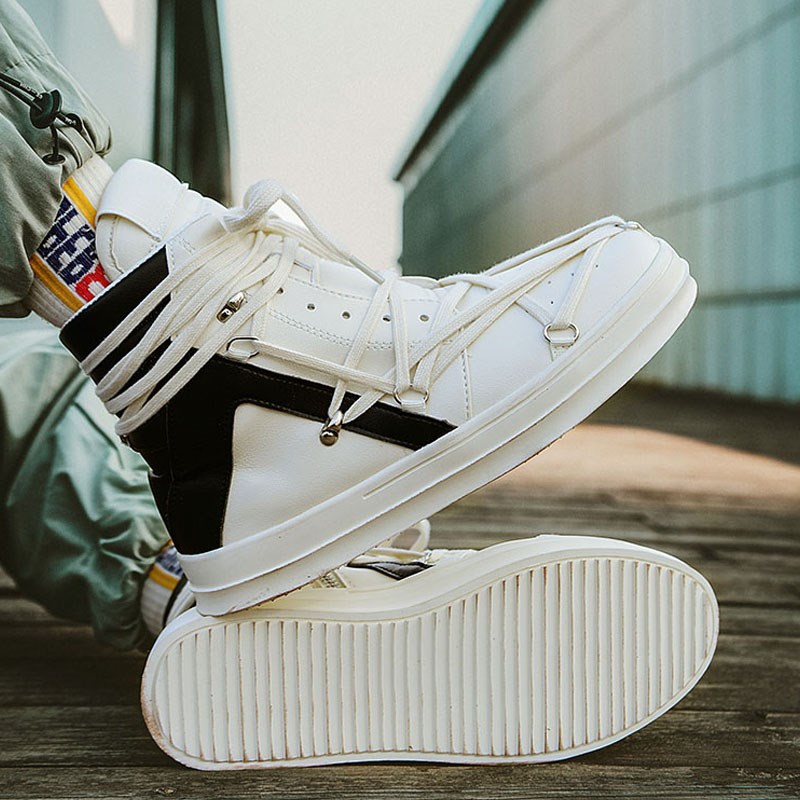 ro鞋子男五芒星倒三角潮流高帮系带男士板鞋厚底内增高马丁靴短靴