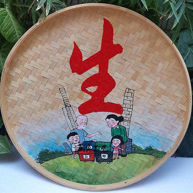 簸箕画美丽乡村文化墙素材学校墙画装饰品手绘竹编U画垃圾分类壁