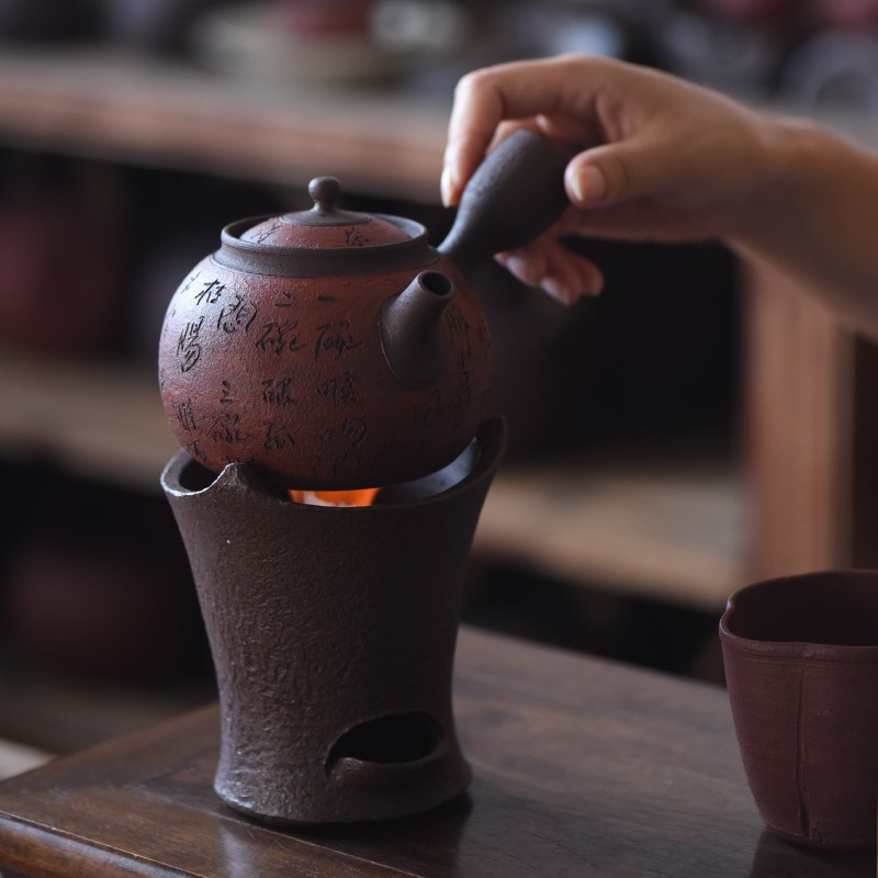 雅.三舍手工侧把紫砂煮茶壶可电陶D炉酒精炭炉煮老白茶围炉煮茶壶