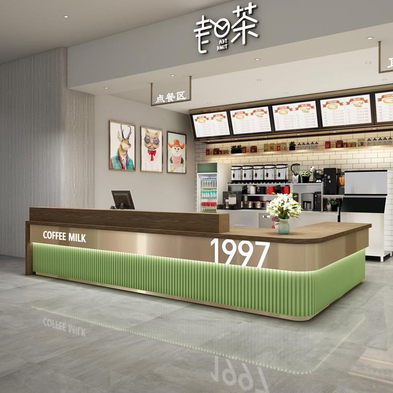 简约现代不锈钢奶茶店转角收银台C火锅店前台咖啡馆接待台吧台定
