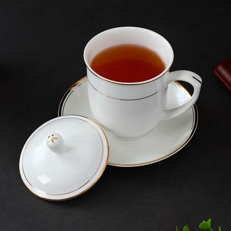 10个装骨瓷会议杯办公杯茶杯水杯商务介杯带盖陶瓷杯logo定制印字
