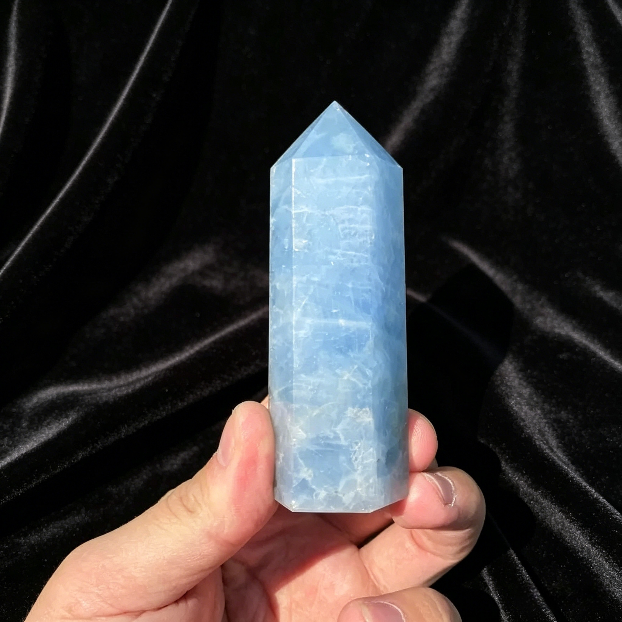 天然天青石单尖六棱柱摆件原石水晶六角柱能量风水柱DIY桌面装饰