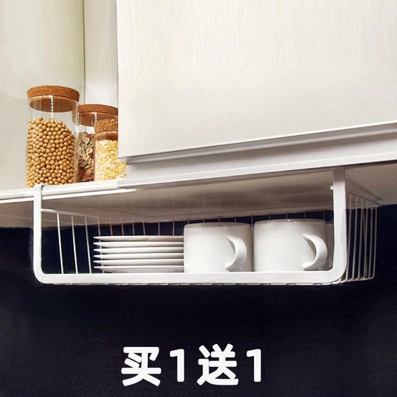 厨房收纳篮衣柜隔板橱柜分层架书桌下挂架悬挂式吊柜下挂篮置物架