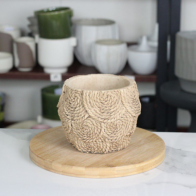 仿编织圈圈水泥花盆13CM有孔