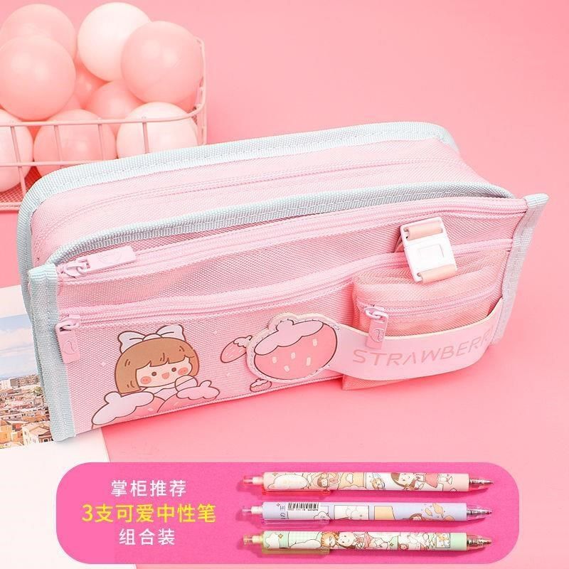 超级便宜又好看的笔袋小学生笔袋女铅笔盒女生笔袋简约W大容量笔K
