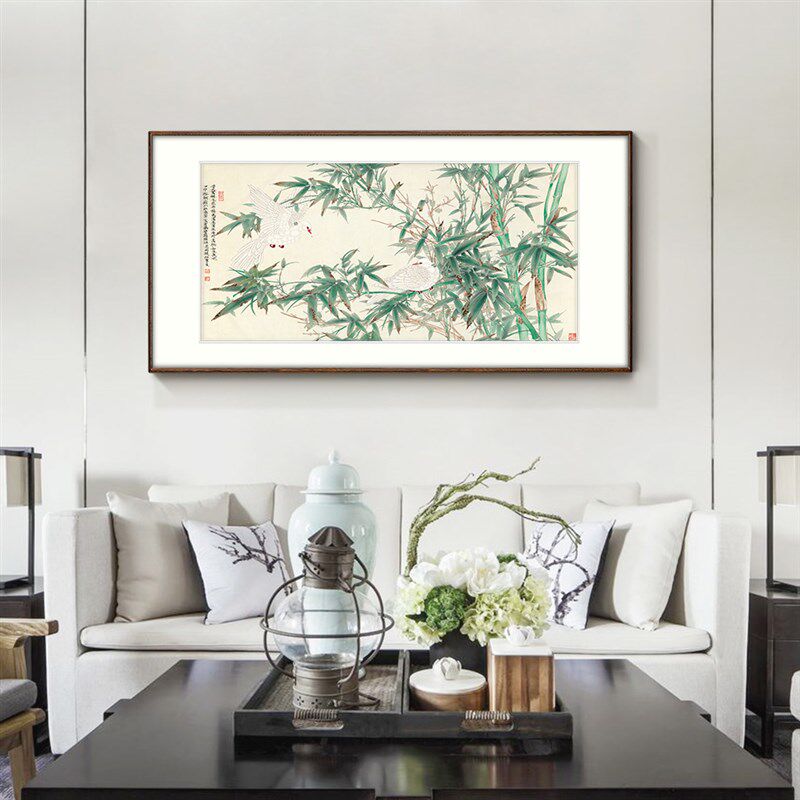 【十年老店】新中式国画客厅装饰画书房茶室挂画雪鸠碧筠图