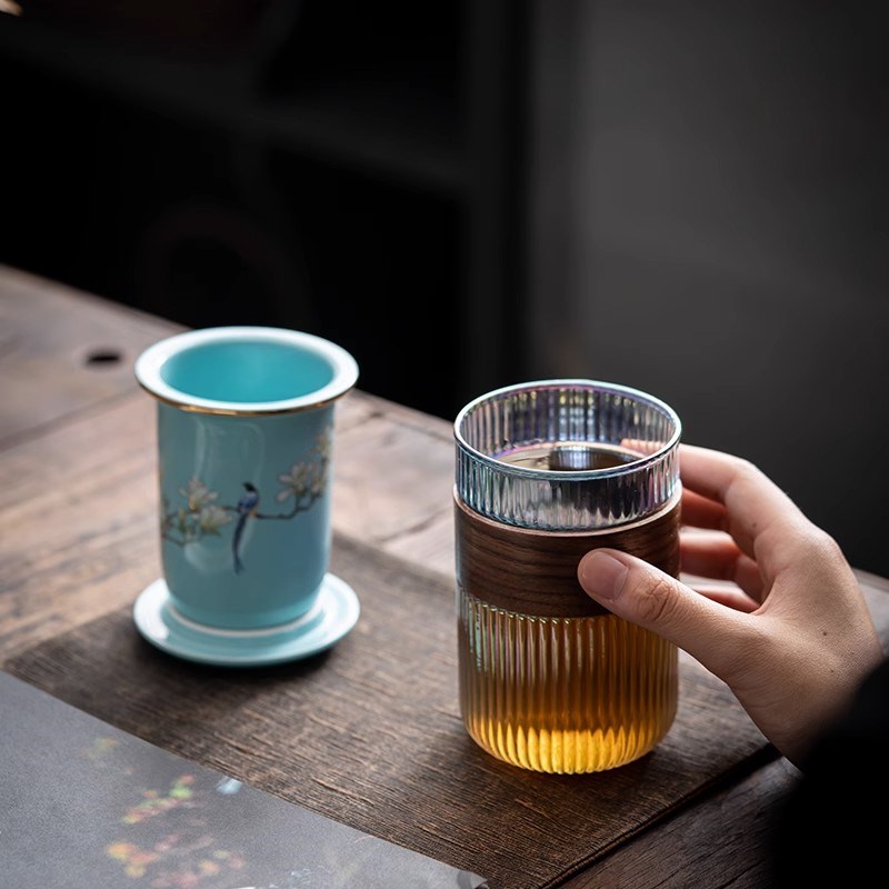 茶水分离泡茶杯办公室耐高温x玻璃水杯子过滤带盖个人杯便携随手