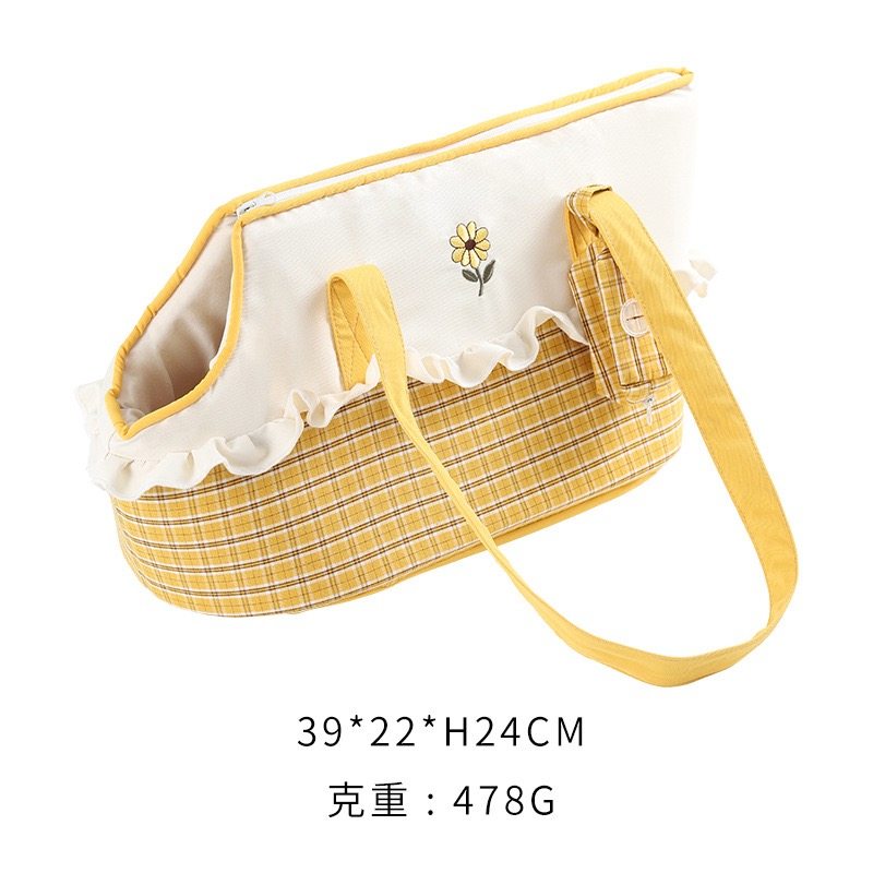 防风御寒猫包猫咪单肩包宠物外出保暖背包条纹花边狗狗便携包撞色