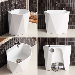 吉牧欧洗拖把池拖把槽地盆家用陶瓷大号菱形墩布池小号阳台拖布池